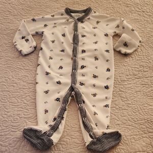 Ralph Lauren Cream Baby Footie with Striped Trim